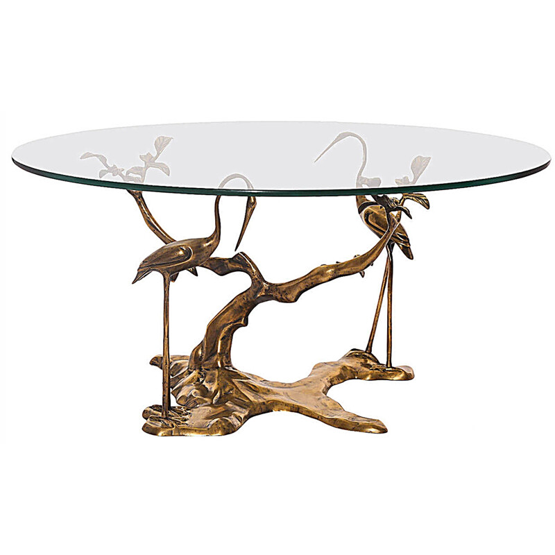 French coffee table in brass and glass, Willy DARO - 1970s