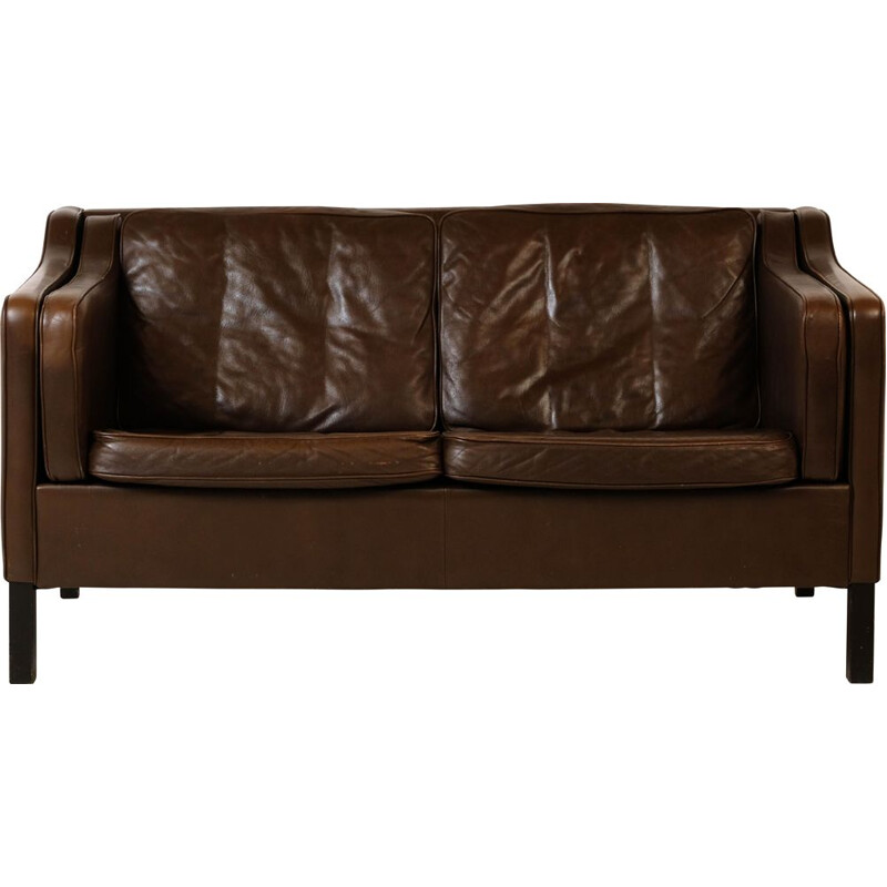 Vintage Frediricia chocolate leather 2-seater sofa by Borge Mogensen, 1970s