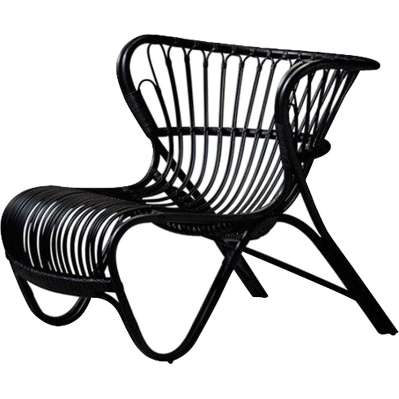 Vintage black rattan lounge chair model B237 by Viggo Boesen, 1930s