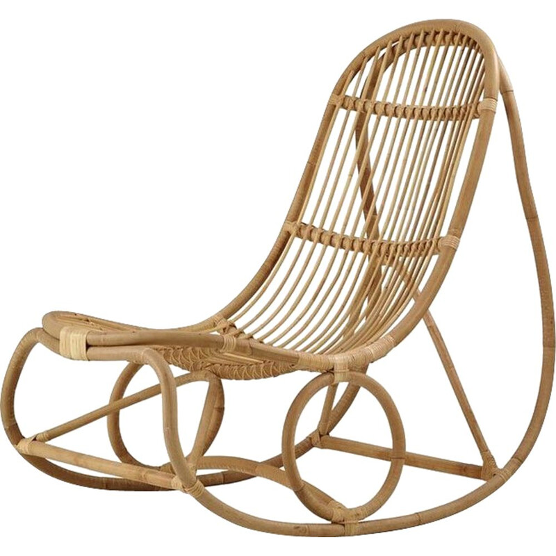 Sedia a dondolo vintage in rattan modello Nanny di Nanna Ditzel, 1950