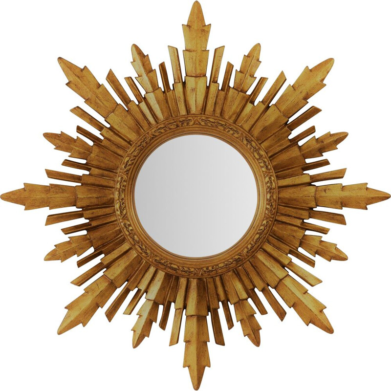 Specchio d'oro d'epoca a forma di occhio di strega, a forma di raggi di sole