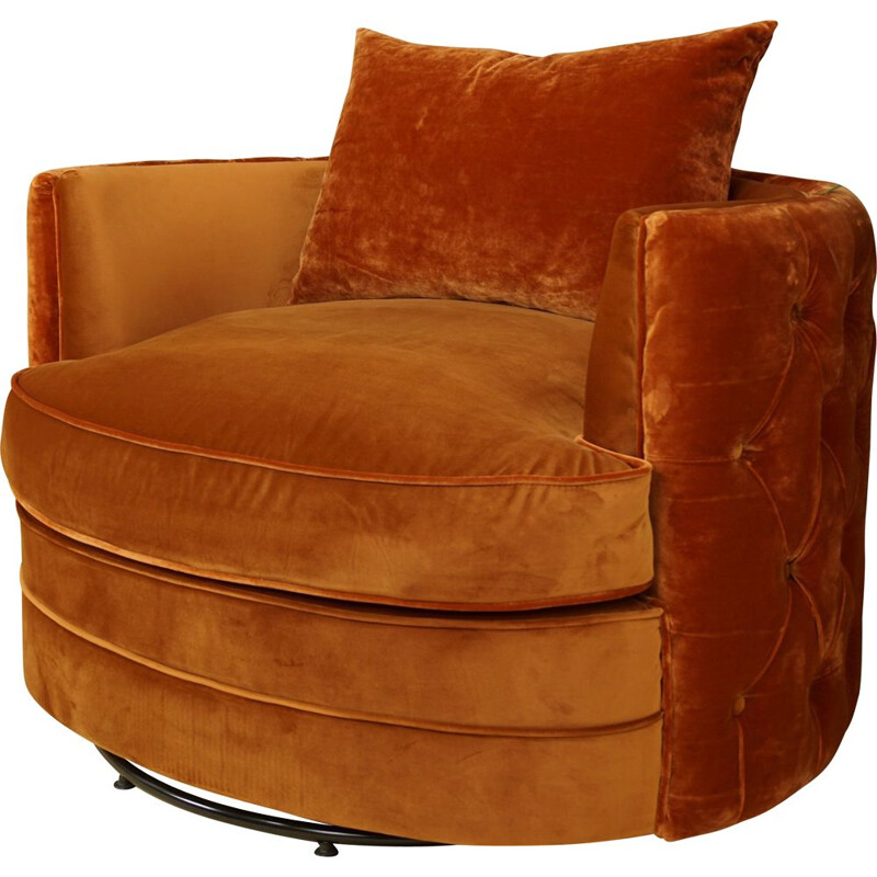 Cadeira de braços giratória Vintage estofada em veludo