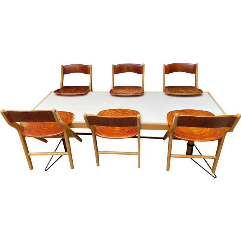 Vintage dining set by Marc Held for the cafeteria of the IBM headquarters in Montpelliers