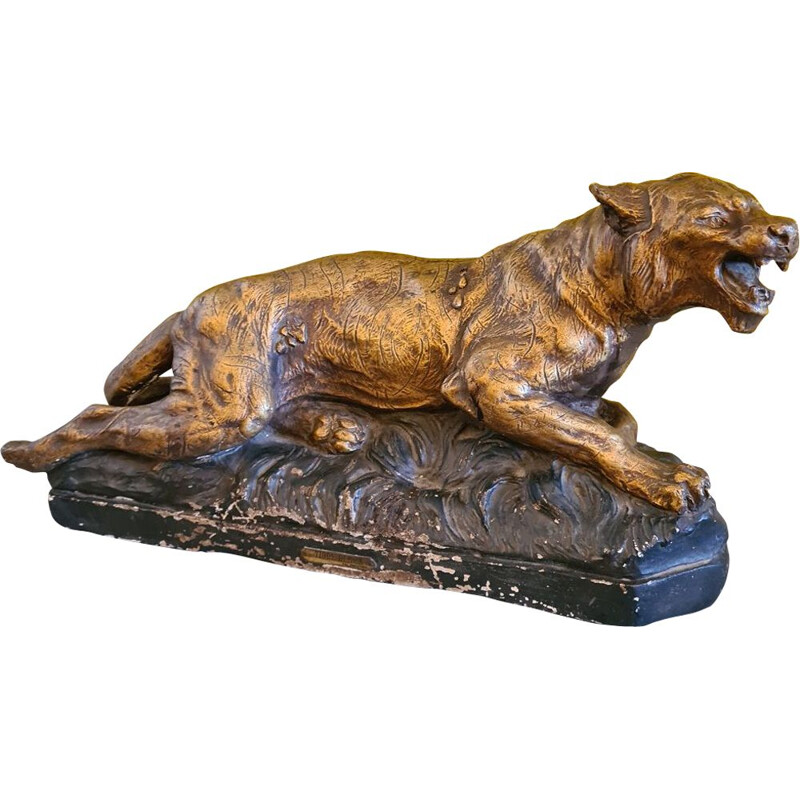 Vintage french plaster statue of a tiger by Jb Paris