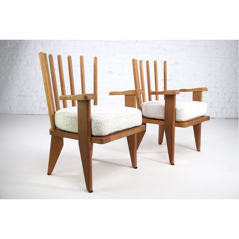 Pair of vintage oak armchairs by Guillerme and Chambron, France 1960