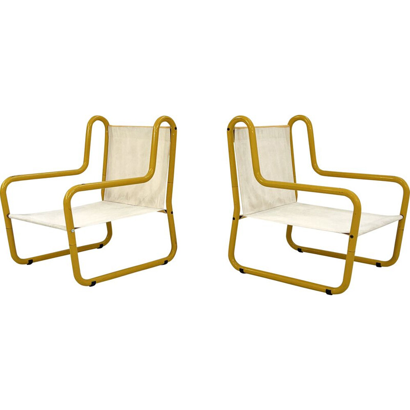 Pair of vintage yellow garden armchairs by Aldo Barbieri, 1980s