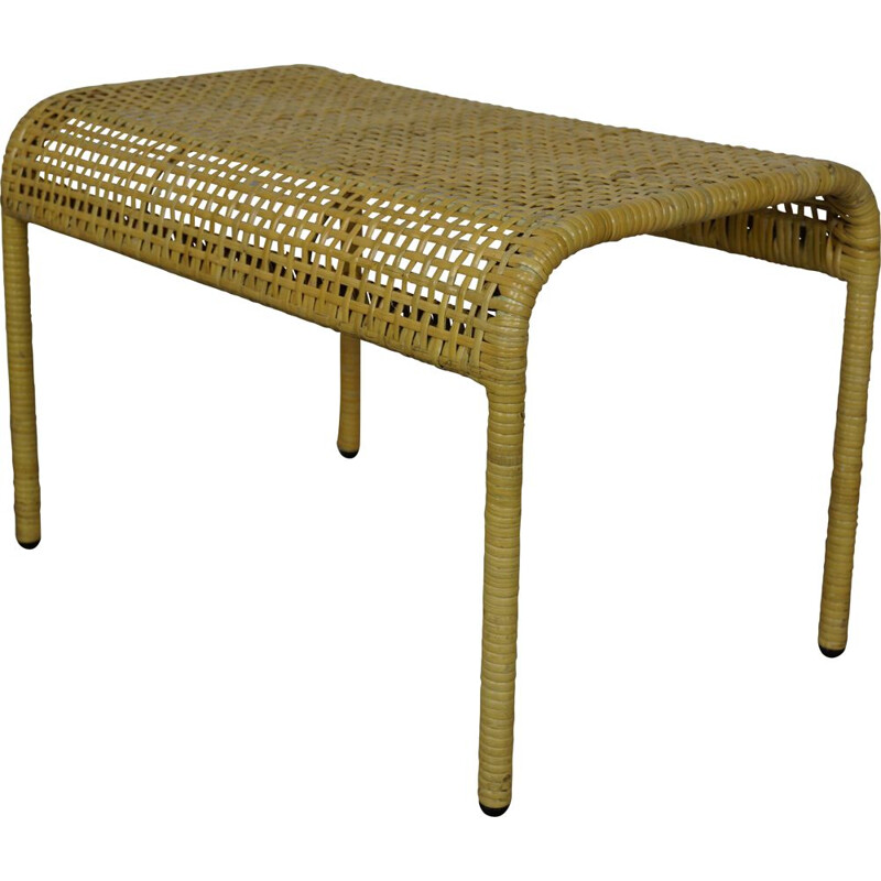 Vintage metal and hand woven rattan footrest