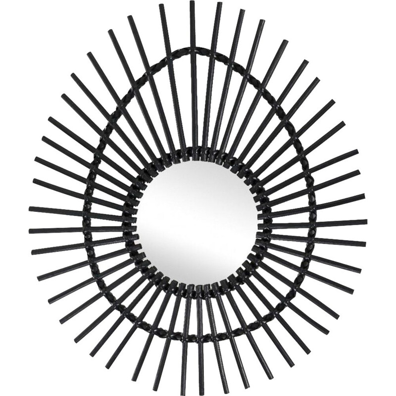 Specchio vintage in rattan laccato nero con design a forma libera