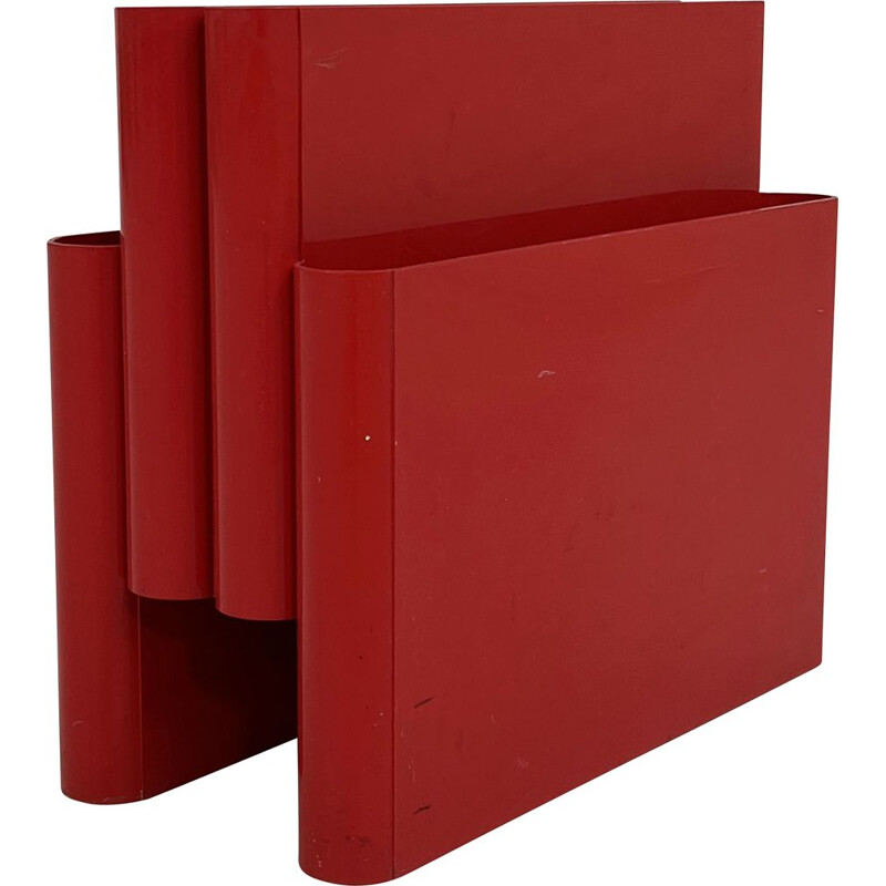 Vintage red magazine rack by Giotto Stoppino for Kartell, 1970s