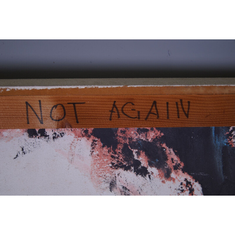 Vintage dubbelzijdig kunstpaneel "Not Again" van Hennie van Overbeek