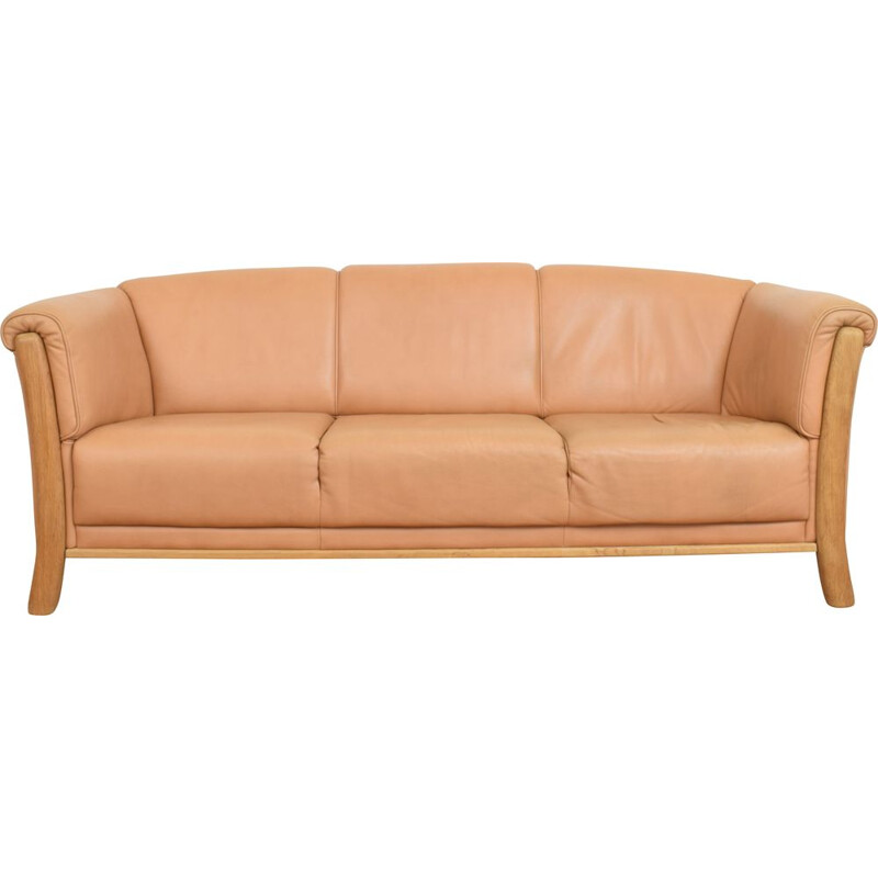 Vintage 3-Sitzer-Sofa aus Eichenholz und Leder, Dänemark 1970