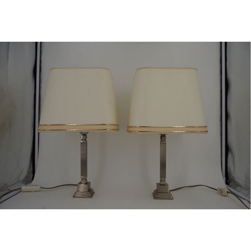 Vintage-Lampenpaar aus Chrom und gebürstetem Metall