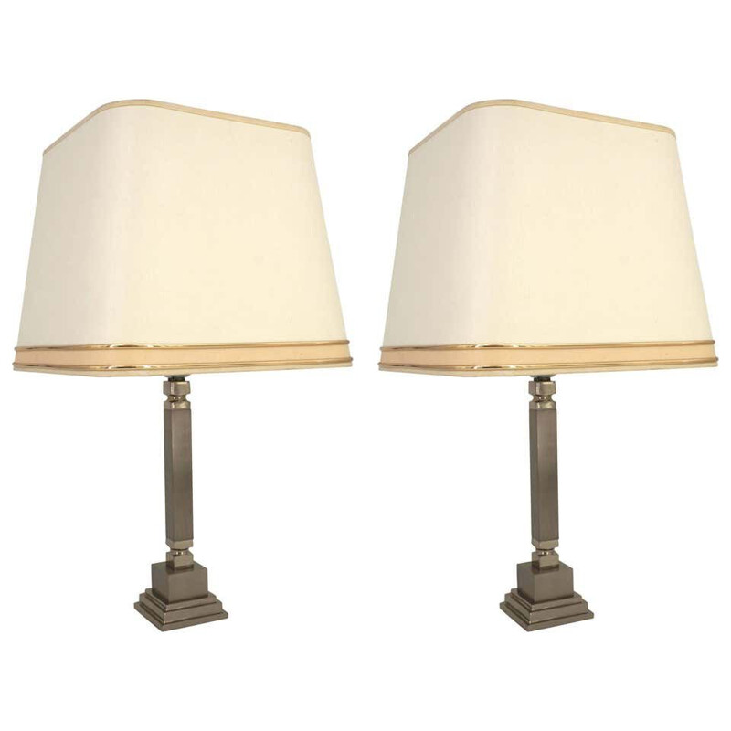 Pair of vintage lamps in chrome and brushed metal