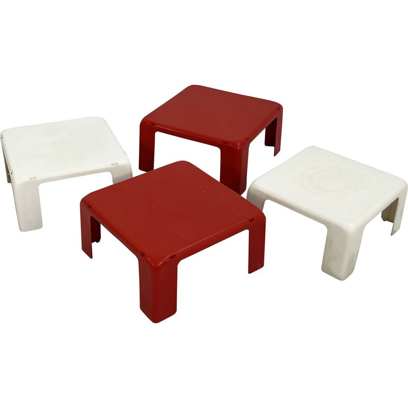 Vintage Quattro Gatti white and red side tables by Mario Bellini for C&B  Italia, 1960s