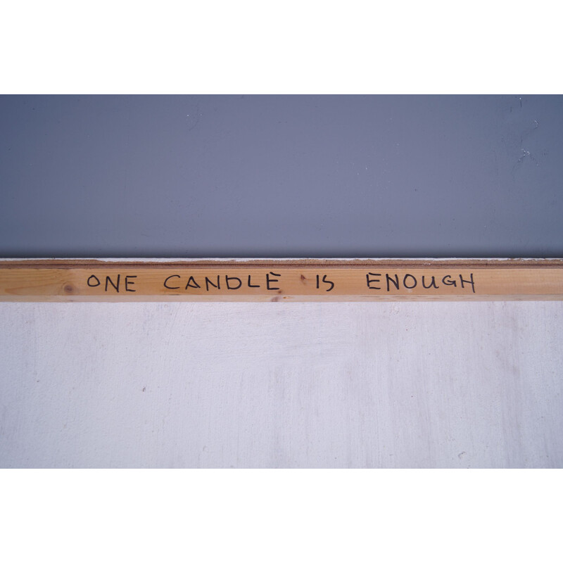 Vintage kunstpaneel "Eén kaars is genoeg" door Hennie van Overbeek, 1995
