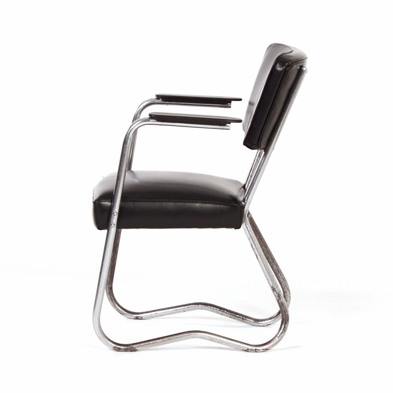 Mid-century Bauhaus tubular chair with armrests, 1930s