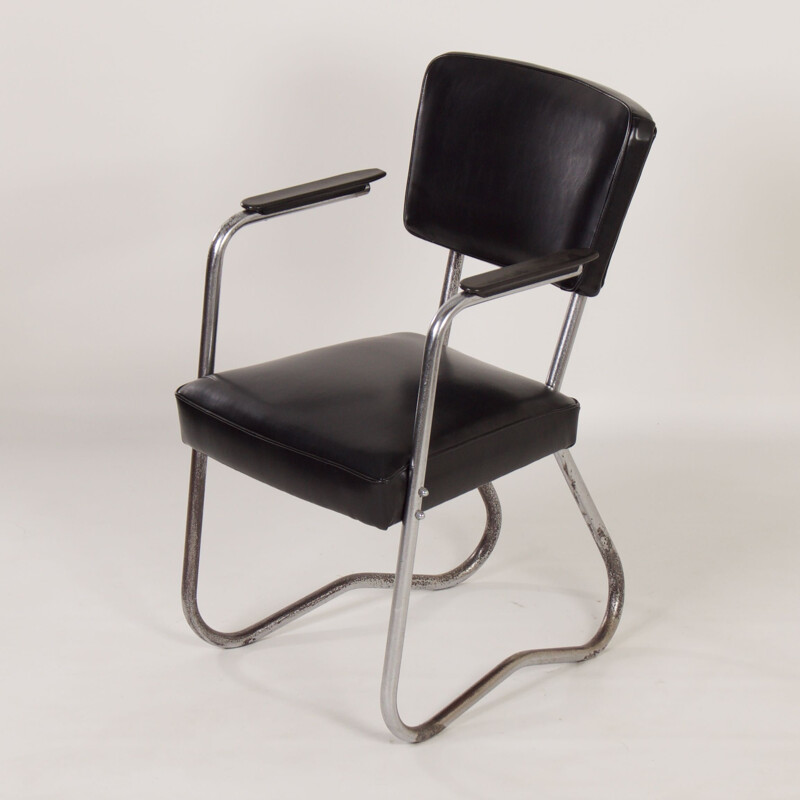 Chaise tubulaire Bauhaus vintage avec accoudoirs, 1930