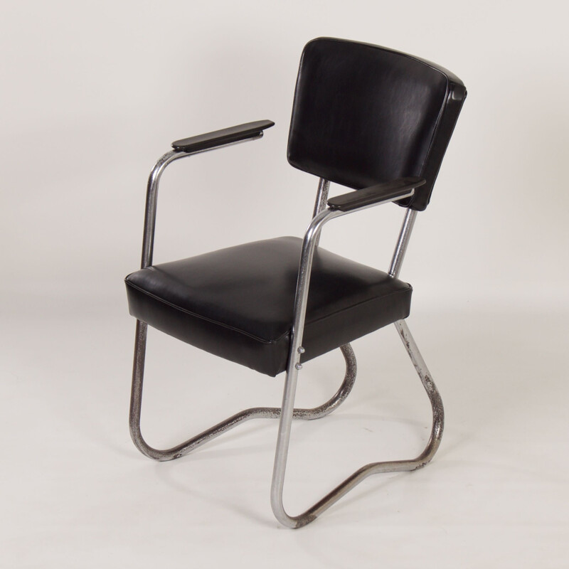 Mid-century Bauhaus tubular chair with armrests, 1930s