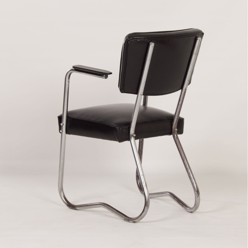 Mid-century Bauhaus tubular chair with armrests, 1930s