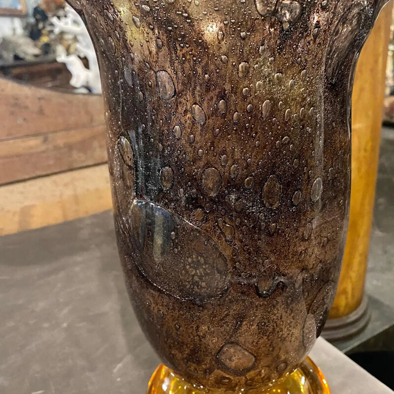 Vaso de vidro de Murano castanho modernista de Giovanni Cenedese, 1980