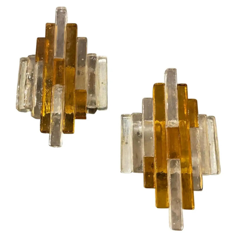 Set of two mid-century modern Murano glass wall lamps, 1970s