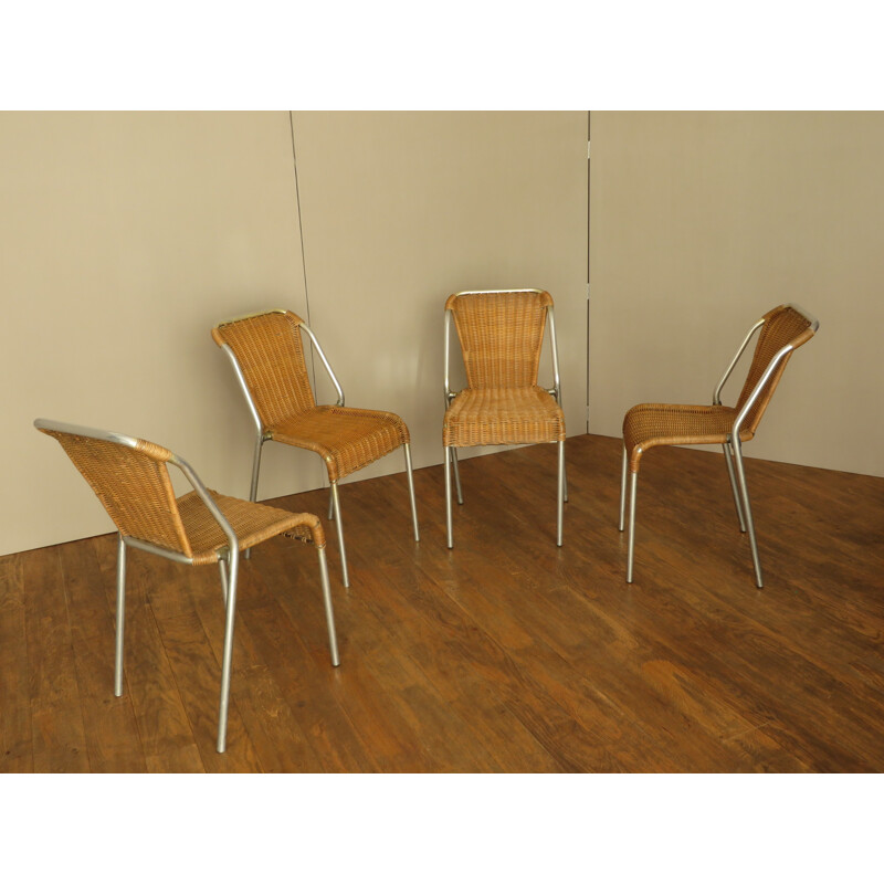 Set of 6 chairs "Bistro" in wicker - 1950s