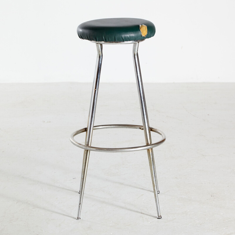 Mid-century leather and metal bar stool