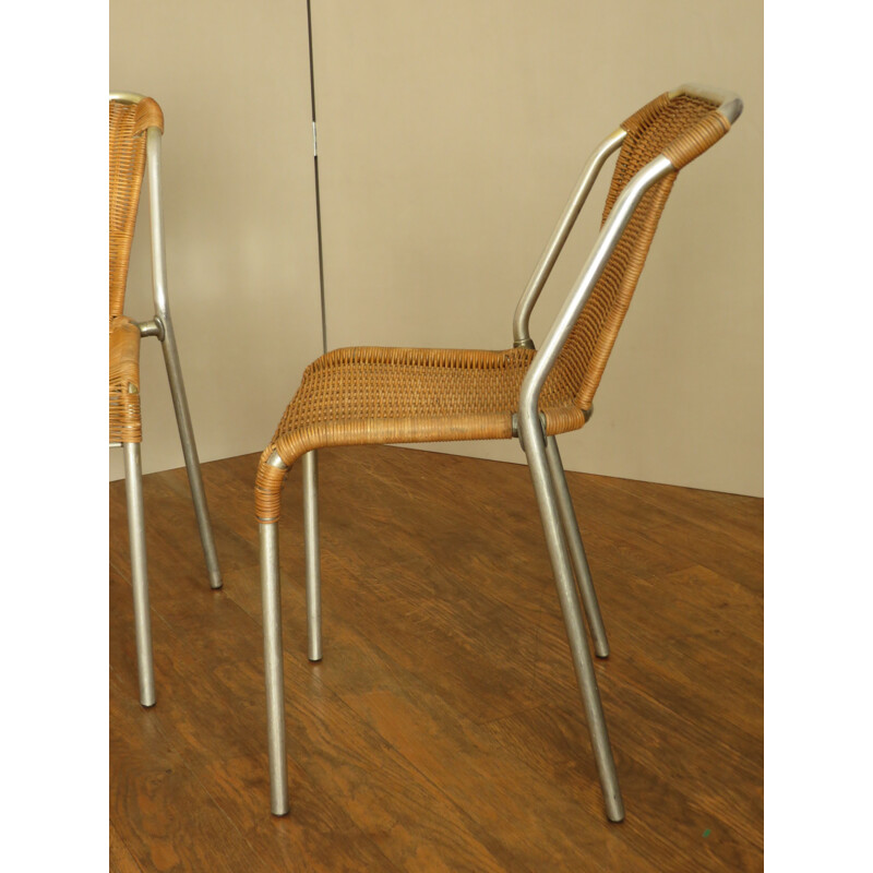 Suite de 6 chaises "Bistrot" en osier - années 50