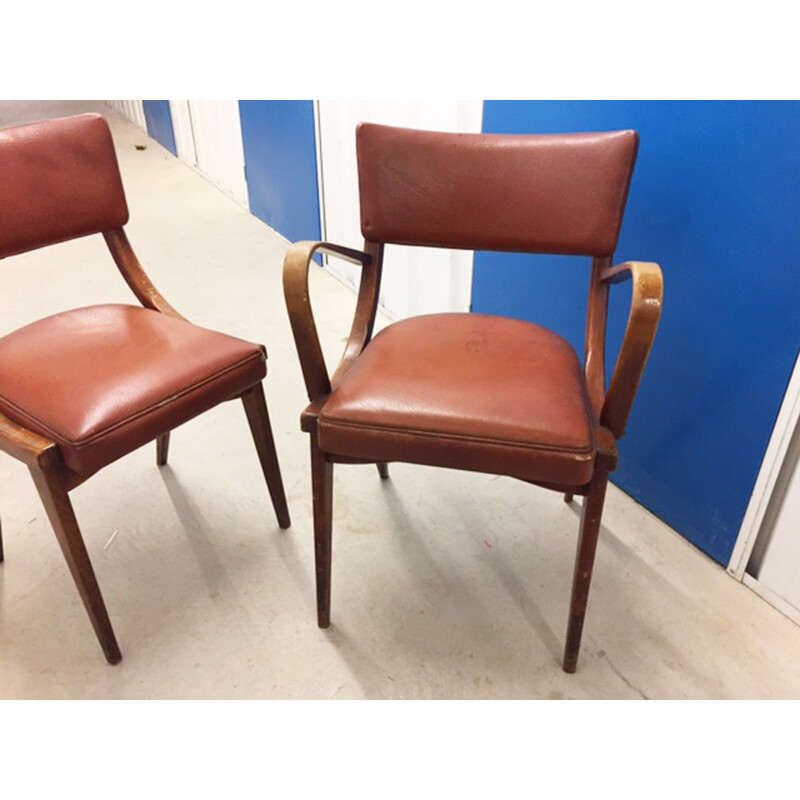 Pair of Benchairs of Somerset chairs in beech and brown leatherette - 1960s 