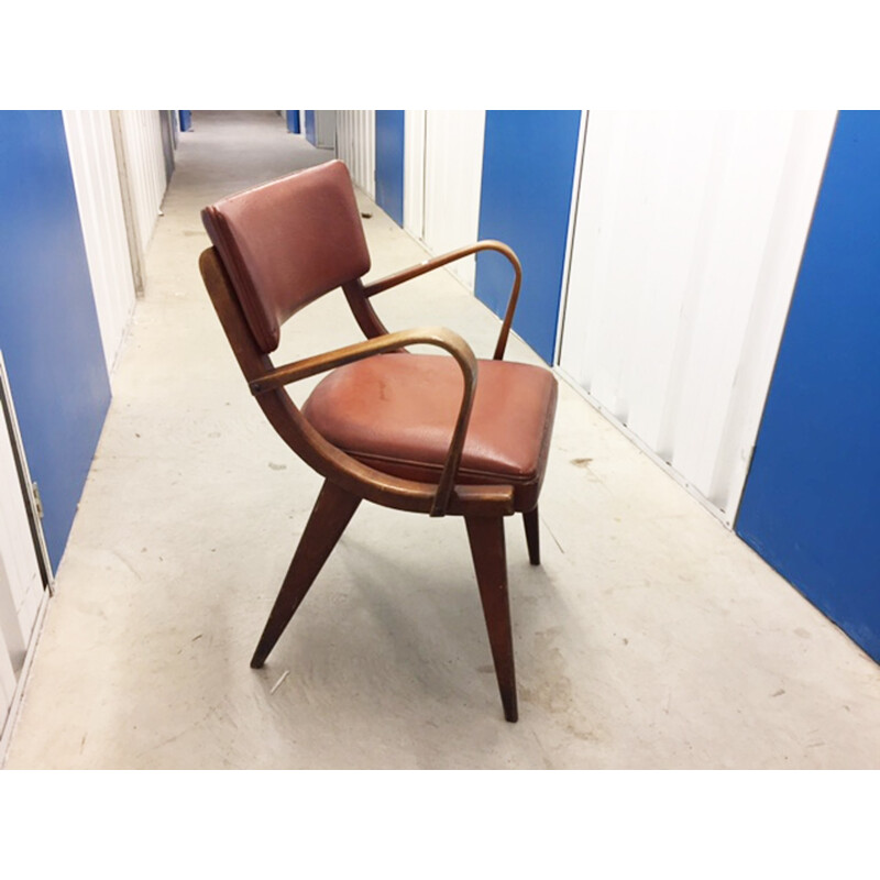 Pair of Benchairs of Somerset chairs in beech and brown leatherette - 1960s 