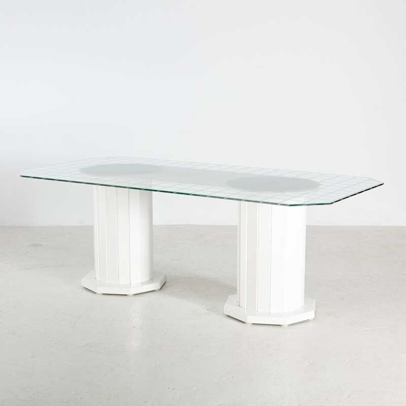 German vintage dining table with glass top for Werzalit, 1970s