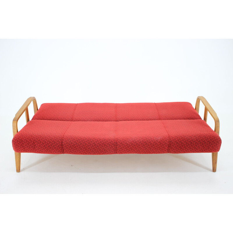 Vintage Klappsofa aus Eichenholz und Bugholz, Tschechoslowakei 1950