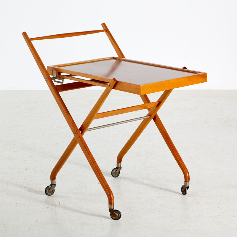 Vintage beukenhouten en plastic trolley, 1970