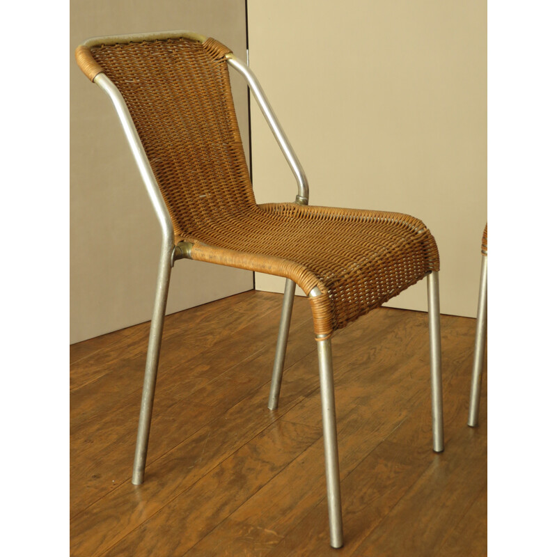 Suite de 6 chaises "Bistrot" en osier - années 50