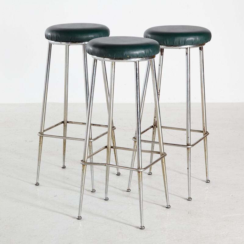 Vintage leather and metal bar stool