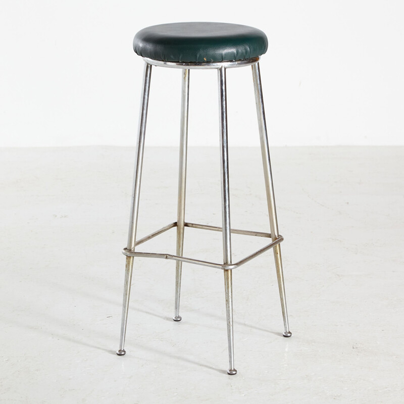 Vintage leather and metal bar stool