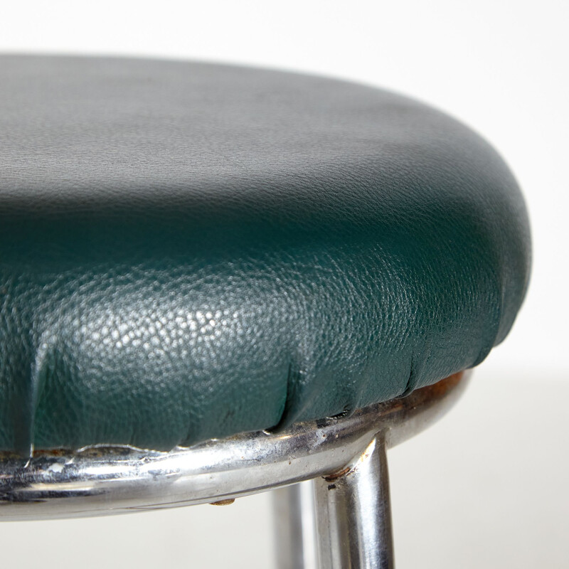 Vintage leather and metal bar stool