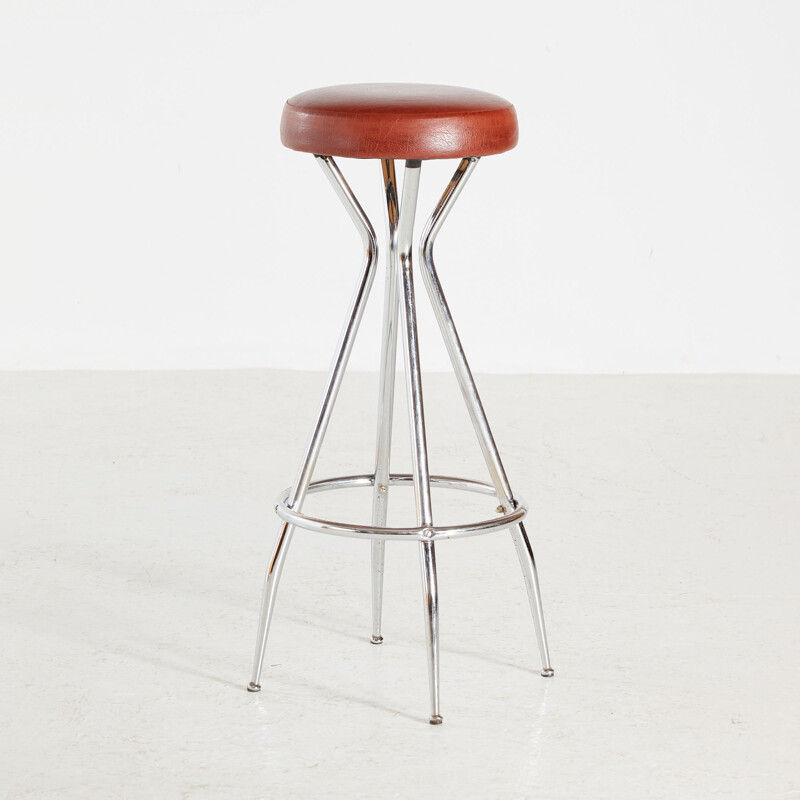 Tabouret de bar vintage en cuir et métal