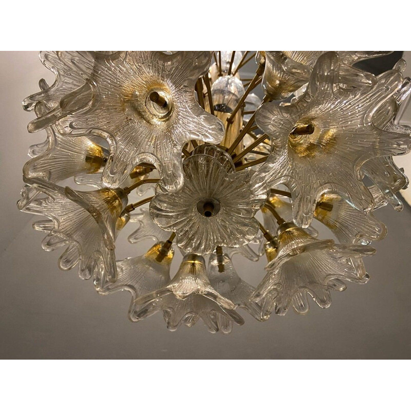 Italian vintage Murano glass flower chandelier by Paolo Venini, 1970s