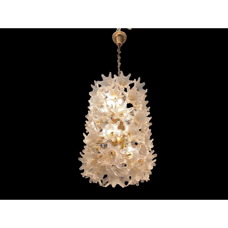 Italian vintage Murano glass flower chandelier by Paolo Venini, 1970s