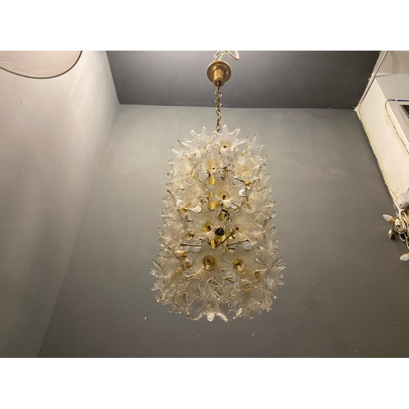 Italian vintage Murano glass flower chandelier by Paolo Venini, 1970s