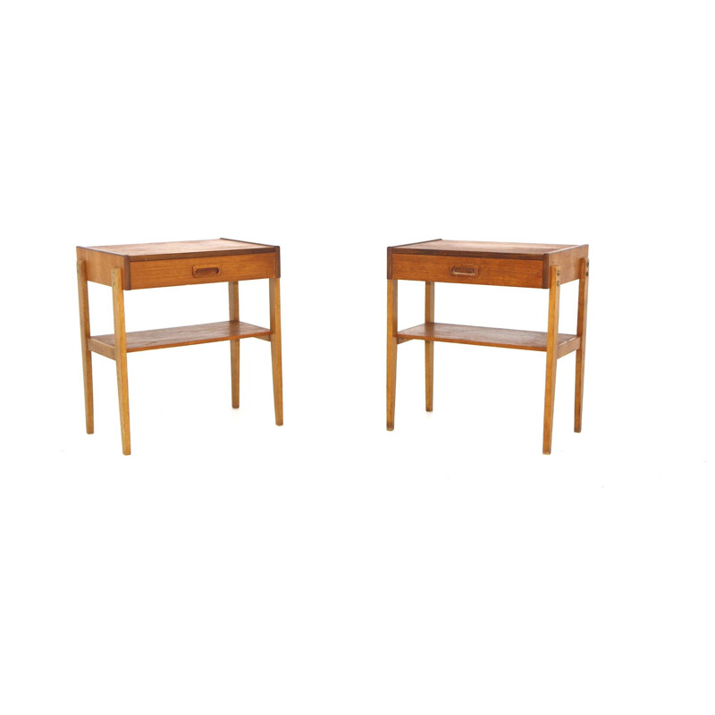 Pair of vintage teak and oakwood night stands, Sweden 1960