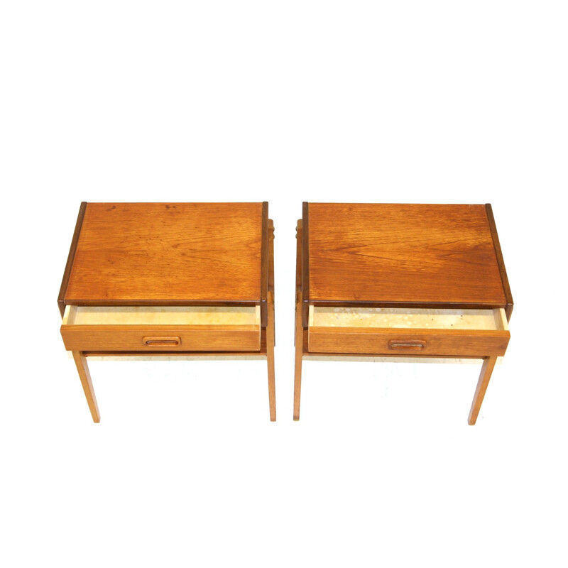 Pair of vintage teak and oakwood night stands, Sweden 1960