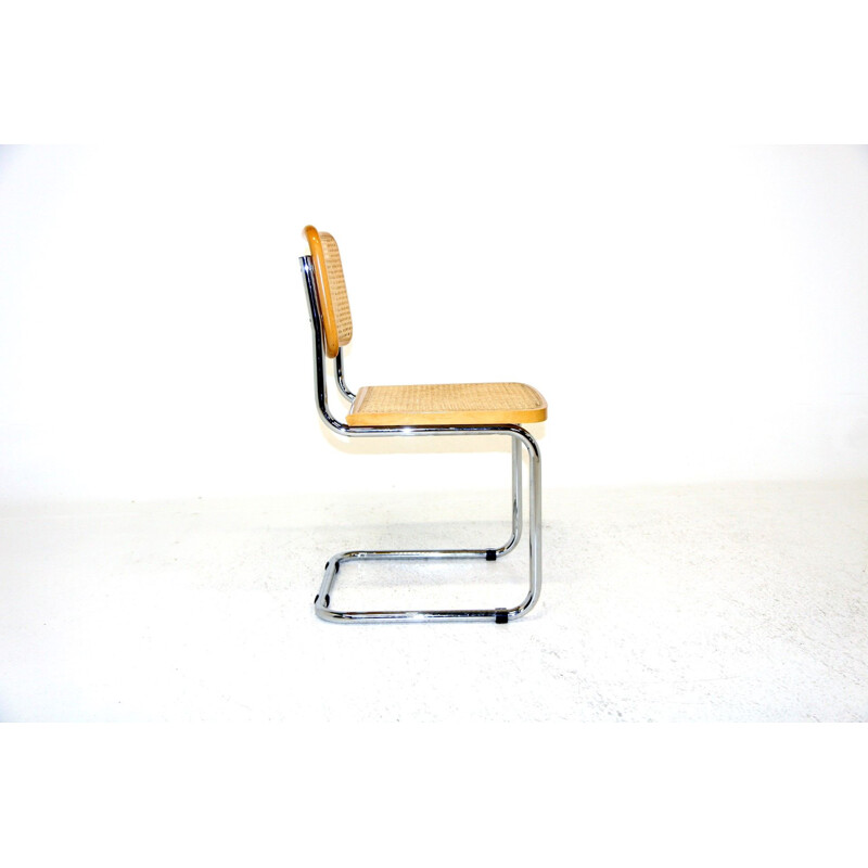 Satz von 4 Vintage-Stühlen aus Buche und Rohrgeflecht, Italien
