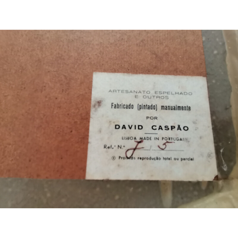 Specchio da parete vintage con cornice in legno dipinto a mano di David Caspão, Portogallo 1960