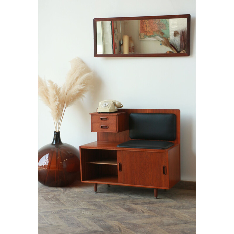 Vintage teak and black skai entrance furniture