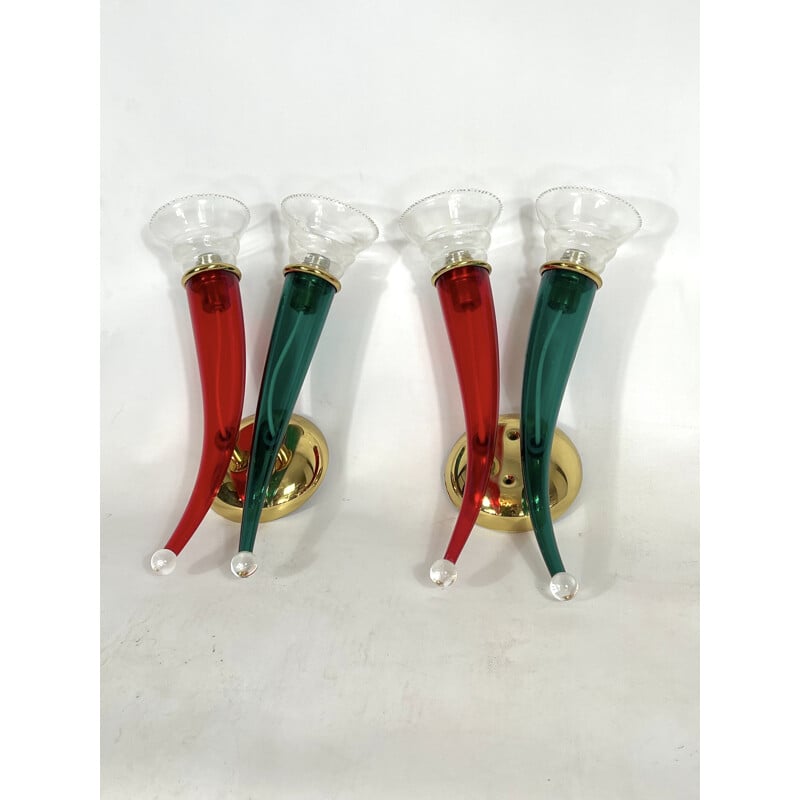 Pair of vintage glass and lacquer sconces by Giuseppe Righetto for VeArt, Italy 1970