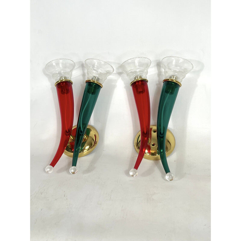 Pair of vintage glass and lacquer sconces by Giuseppe Righetto for VeArt, Italy 1970