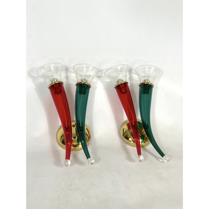 Pair of vintage glass and lacquer sconces by Giuseppe Righetto for VeArt, Italy 1970