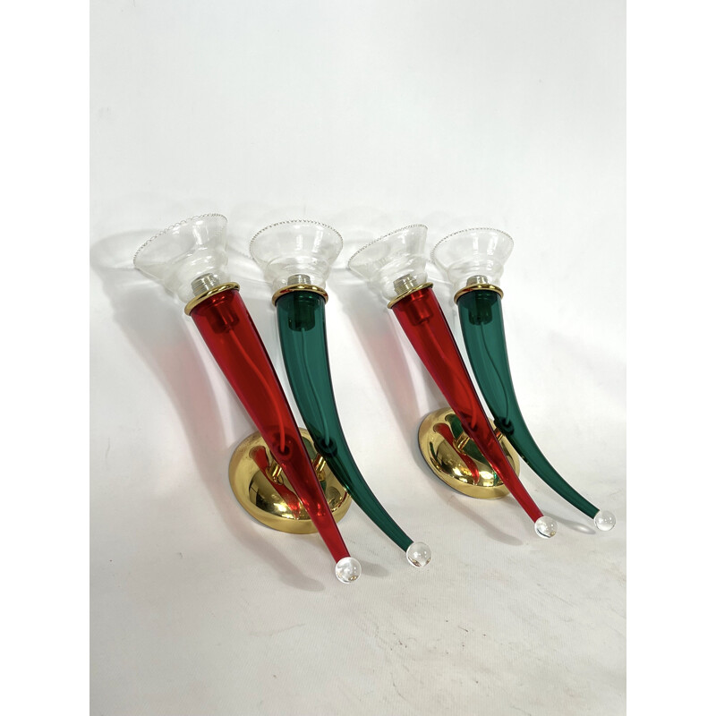 Pair of vintage glass and lacquer sconces by Giuseppe Righetto for VeArt, Italy 1970